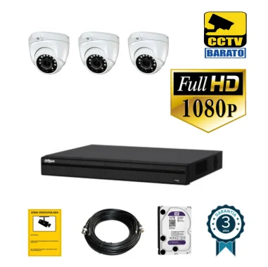 Kit de videovigilancia FULL HD 3 cámaras domo...