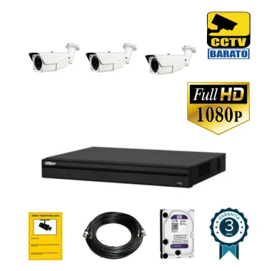 Kit de videovigilancia FULL HD 3 cámaras bullet...