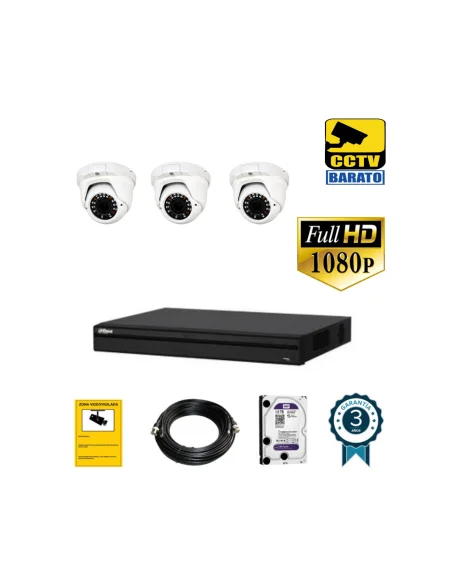 Kit de videovigilancia FULL HD 3 cámaras domo varifocal exterior/interior más grabado de 4 canales