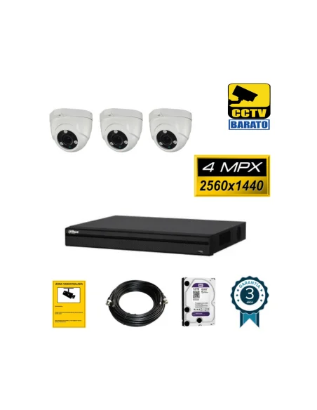 Kit de videovigilancia FULL HD 3 cámaras domo varifocal 4Mpx exterior/interior  más grabador  de 4 canales.
