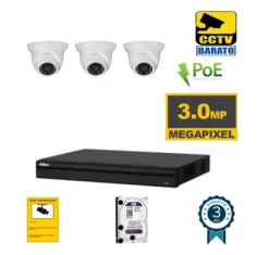 Kit de videovigilancia IP PoE 3 cámaras domo...