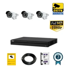 Kit de videovigilancia FULL HD 3 cámaras bullet varifocal...
