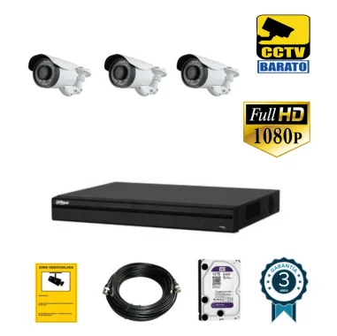 Kit de videovigilancia FULL HD 3 cámaras bullet...