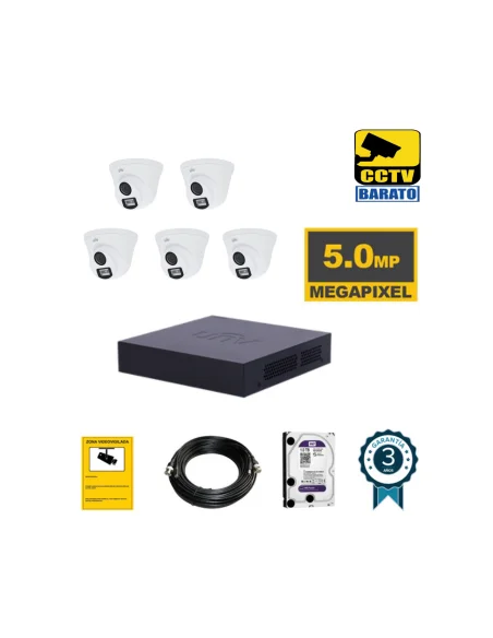 Kit de videovigilancia 5 cámaras domo 5Mpx exterior/interior óptica fija más grabador  de 8 canales