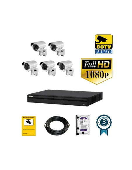 Kit de videovigilancia 1080P FULL HD 5 cámaras bullet varifocal exterior más grabador de 8 canales.