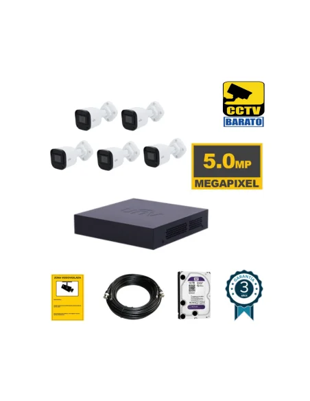 Kit de videovigilancia 5 cámaras bullet 5Mpx exterior/interior óptica fija más grabador de 8 canales