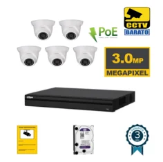 Kit de videovigilancia IP PoE 5 cámaras domo...
