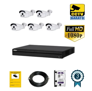 Kit de videovigilancia full hd 5 cámaras bullet...