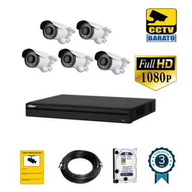 Kit de videovigilancia full hd 5 cámaras bullet...
