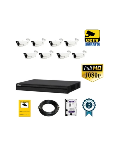 Kit de videovigilancia FULL HD 5 cámaras bullet exterior varifocal motorizada más grabador  de 8 canales