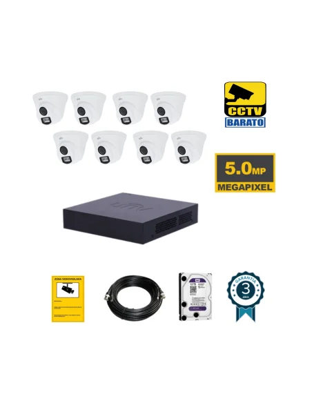 Kit de videovigilancia  8 cámaras domo 5Mpx exterior/interior óptica fija más grabador  de 8 canales