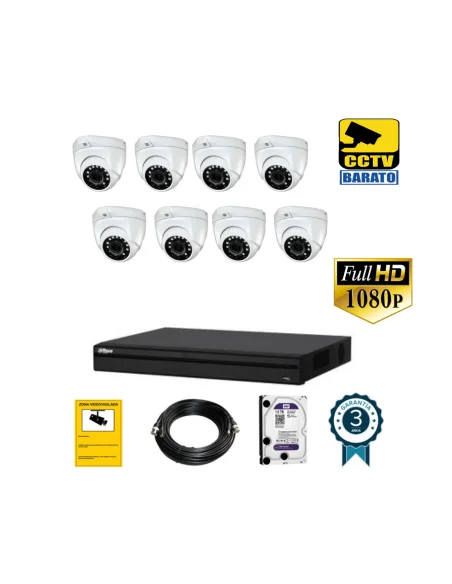 Kit de videovigilancia FULL HD 8 cámaras domo exterior/interior varifocal motorizada más grabador  de 8 canales