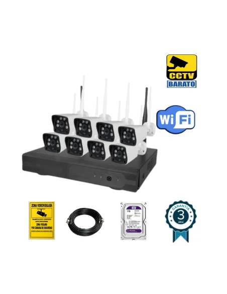 Kit de Videovigilancia IP WiFi Instalación Plug&Play P2P 8 cámaras preregistradas
