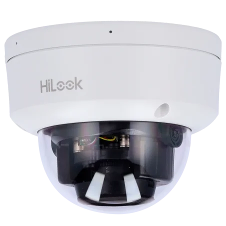 Cámara domo IP 4MP HiLook PoE varifocal audio IP67 IK08