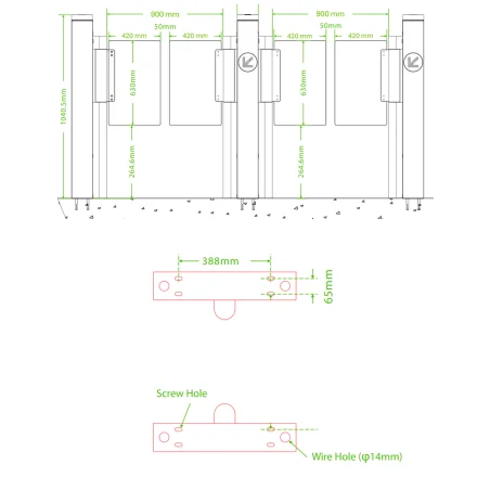 Torno de acceso bidireccional ZKTeco TS-MARS-S100-SS-900
