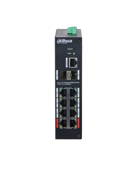 Switch PoE industrial 10 puertos Dahua L2 profesional inteligente
