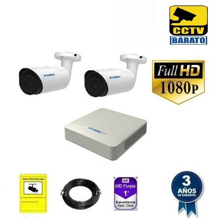 Kit de videovigilancia 1080P FULL HD 2 cámaras bullet varifocal exterior más grabador de 4 canales.