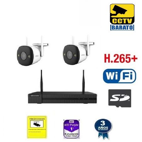 Kit de videovigilancia IP WiFi 2 cámaras bullet exterior óptica fija más grabador de 4 canales