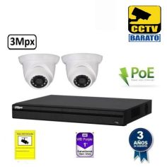 Kit de videovigilancia IP PoE 2 cámaras domo 3Mpx...