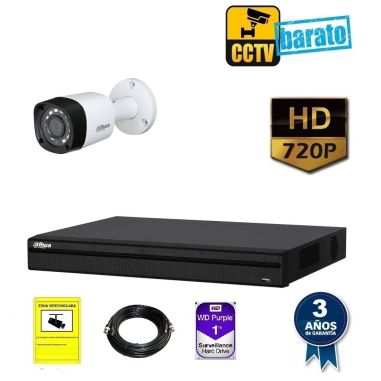 kit de videovigilancia hd 1 cámara bullet ext/int óptica fija 720p más grabador de 4 canales.