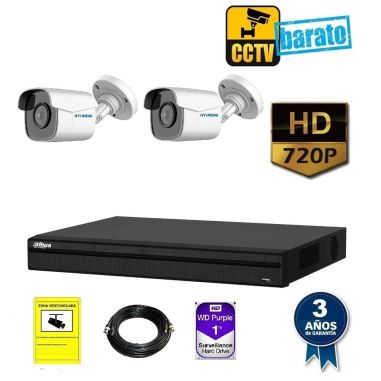 kit de videovigilancia hd 2 cámara bullet ext/int óptica fija 720p más grabador de 4 canales