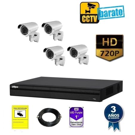 kit de videovigilancia hd  4 cámaras bullet óptica varifocal 720p más grabador de 4 canales.