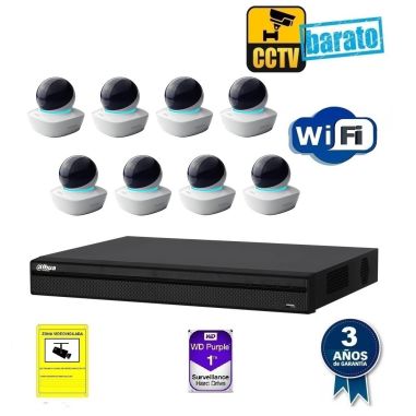KIT DE VIDEOVIGILANCIA IP WIFI HD 8 CÁMARAS DOMO MOTORIZADA ÓPTICA FIJA MÁS GRABADOR NVR DE 4 CANALES.