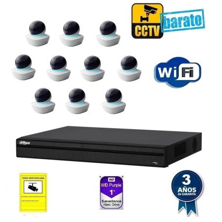 KIT DE VIDEOVIGILANCIA IP WIFI HD 8 CÁMARAS DOMO MOTORIZADA ÓPTICA FIJA MÁS GRABADOR NVR DE 4 CANALES.