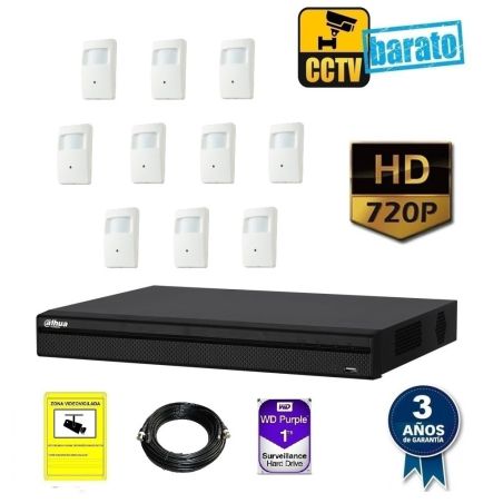 kit de videovigilancia hd 8 cámaras instalada en PIR óptica fija 720p más grabador de 8 canales.