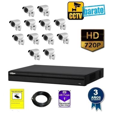 kit de videovigilancia hd  12 cámaras bullet óptica varifocal 720p más grabador de 8 canales.