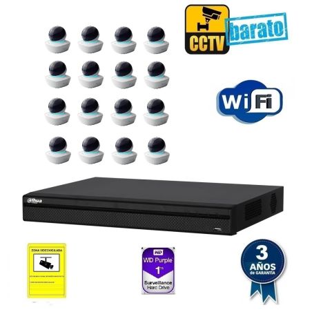 KIT DE VIDEOVIGILANCIA IP WIFI HD 16 CÁMARAS DOMO MOTORIZADA ÓPTICA FIJA MÁS GRABADOR NVR DE 4 CANALES.