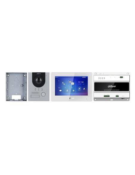 Kit de videoportero Dahua IP 2 hilos Placa IP PoE + caja de superficie monitor exterior 7" IP + Switch