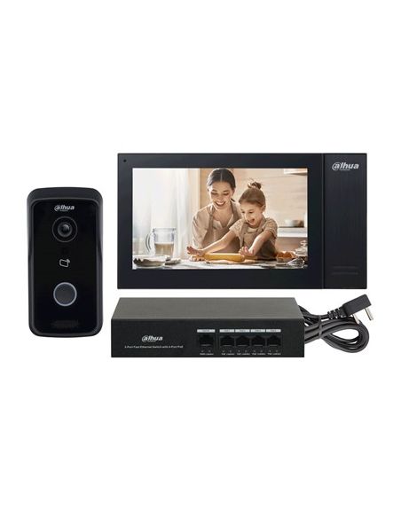 Kit de Videoportero Dahua IP Placa IP SIP + Monitor exterior IP SIP + Switch PoE