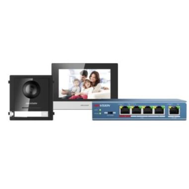 Kit de videoportero Hikvision IP Panel exterior + Monitor táctil de7" + Switch PoE