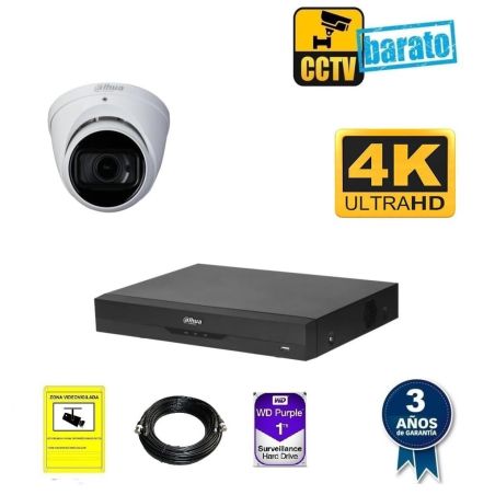Kit de videovigilancia 5Mp 1 cámara domo Óptica varifocal motorizada exterior más grabador 4ch + 4ch IP con Audio