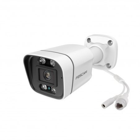 Cámara IP PoE, 5Mpx, Exterior con focos y sirena, Audio bidireccional, Blanca
