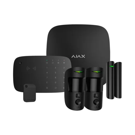 Kit de alarma Ajax negro Certificado Grado 2 Comunicación Ethernet y dual SIM GPRS Inalámbrico 868 MHz Jeweller y Wings