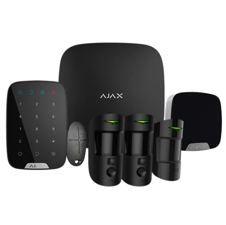Kit de alarma Ajax negro Certificado Grado 2 Comunicación Ethernet / dual SIM Inalámbrico 868 MHz Jeweller y Wings