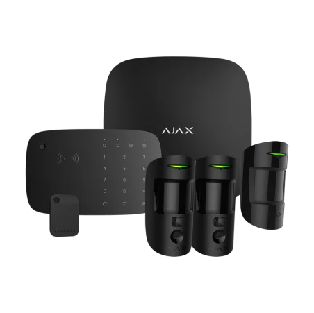 Kit de alarma Ajax negro Certificado Grado 2 Comunicación Ethernet y dual SIM GPRS Inalámbrico 868 MHz Jeweller y Wings