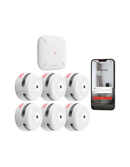Kit Detector Humo Inteligente X-Sense WiFi con Hub y 6 Detectores FS61