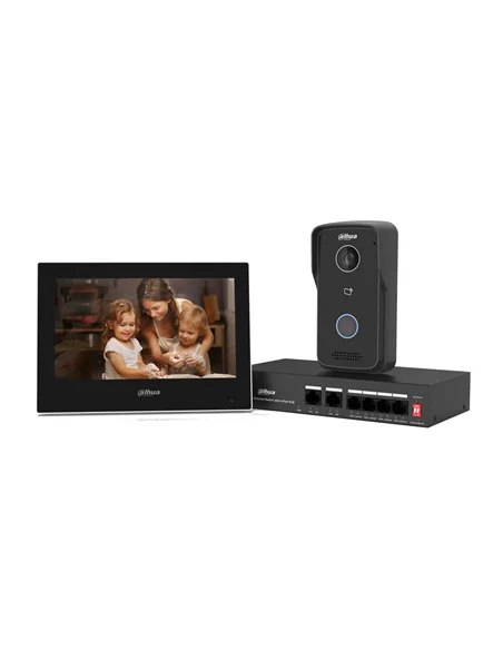 Kit videoportero IP Dahua con switch PoE y monitor